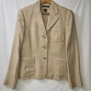 Lauren Ralph Lauren Raw Silk Blazer Women's Size 8 Beige English Countryside